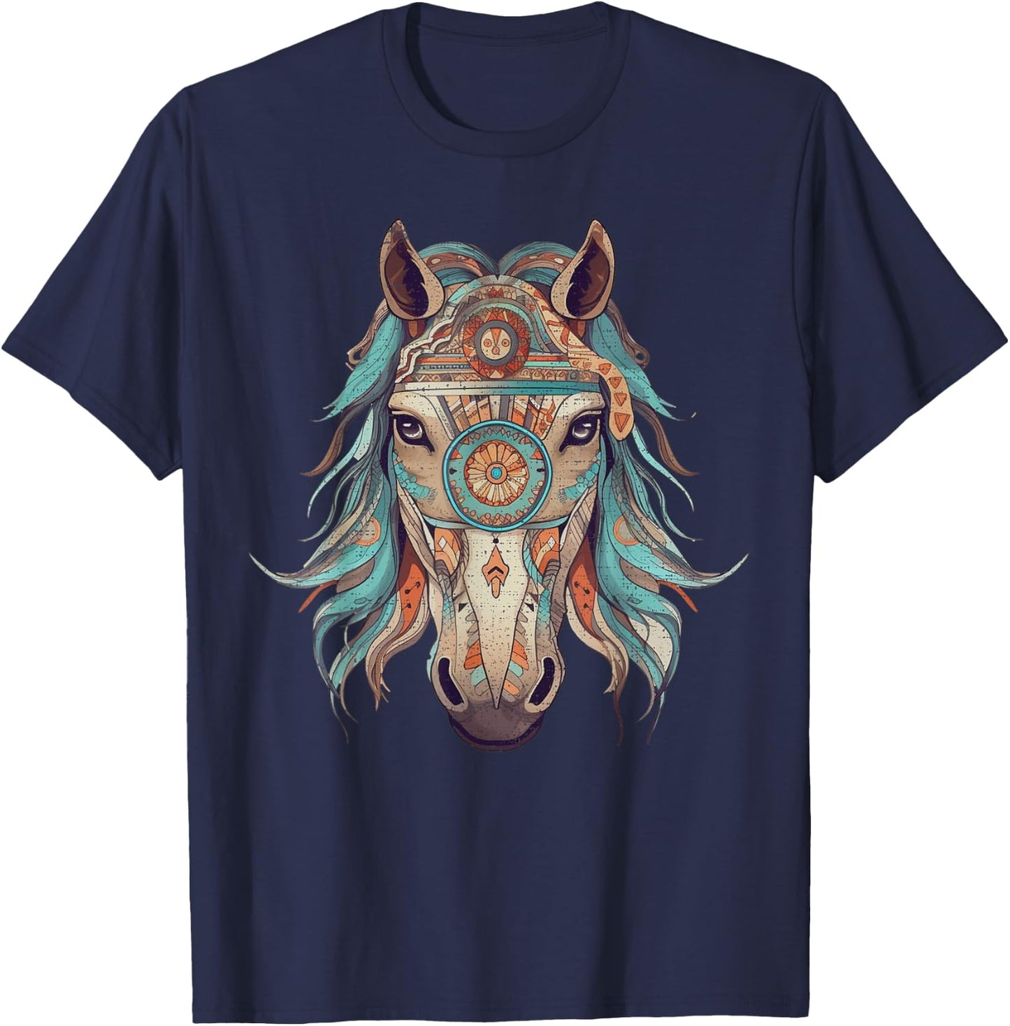 Horse Tribal Abstract Art Native American Geometric Horses T-Shirt - T-Shirt | Navy