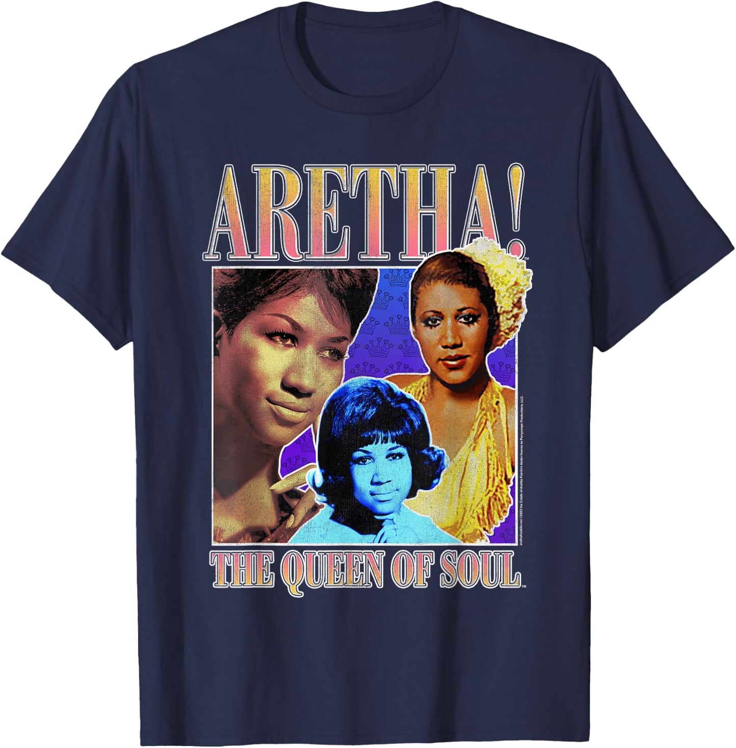 Aretha Franklin Triple Queen of Soul T-Shirt - T-Shirt | Navy