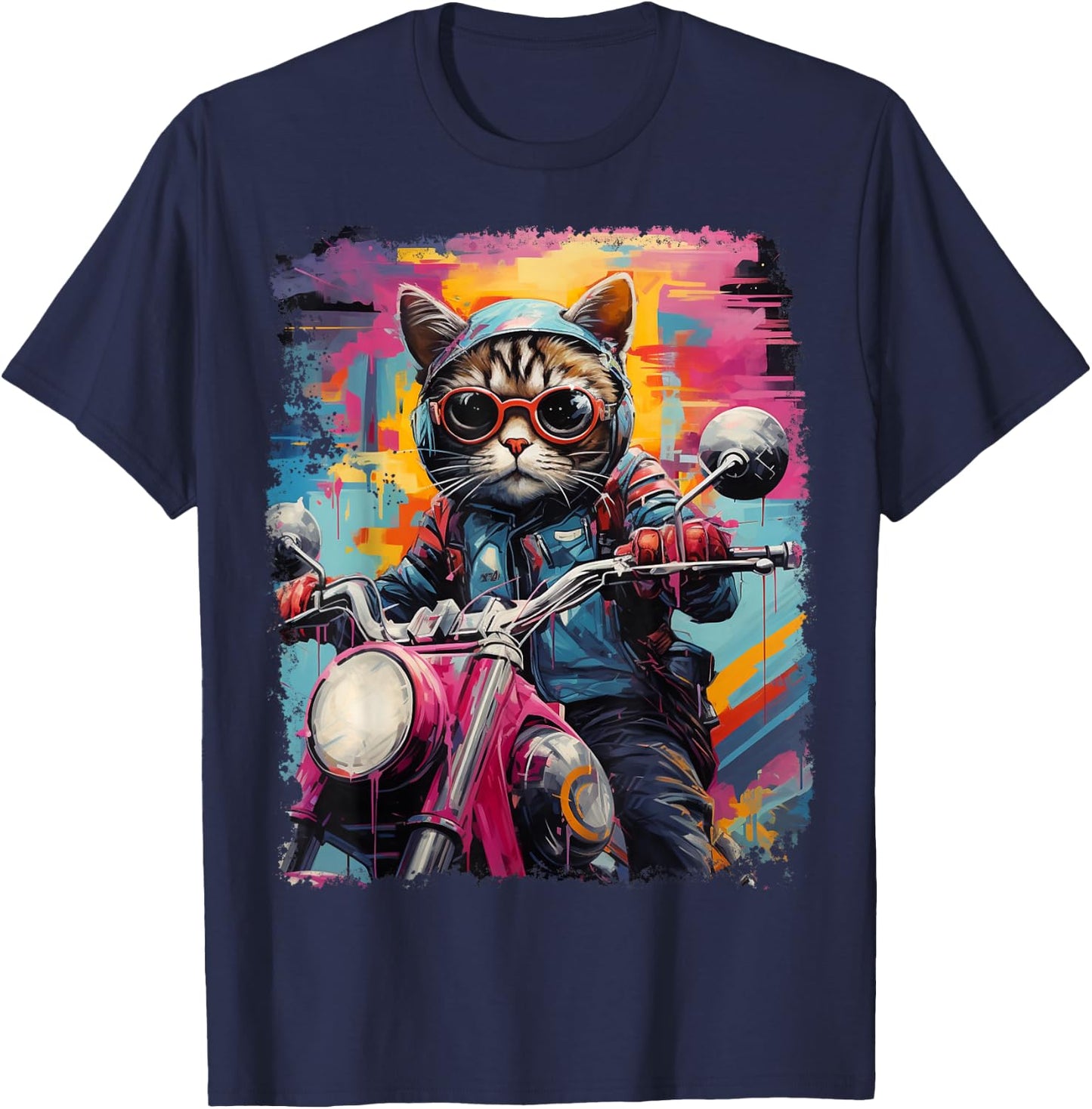 Motorbike Gear Cat on Motorcycle T-Shirt - T-Shirt | Navy
