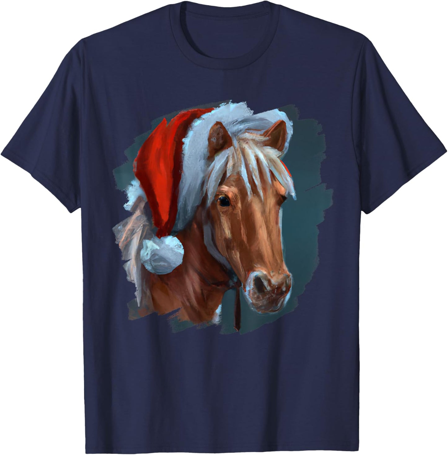Horse Wearing Santa Claus Hat Horseback Riding Christmas T-Shirt - T-Shirt | Navy