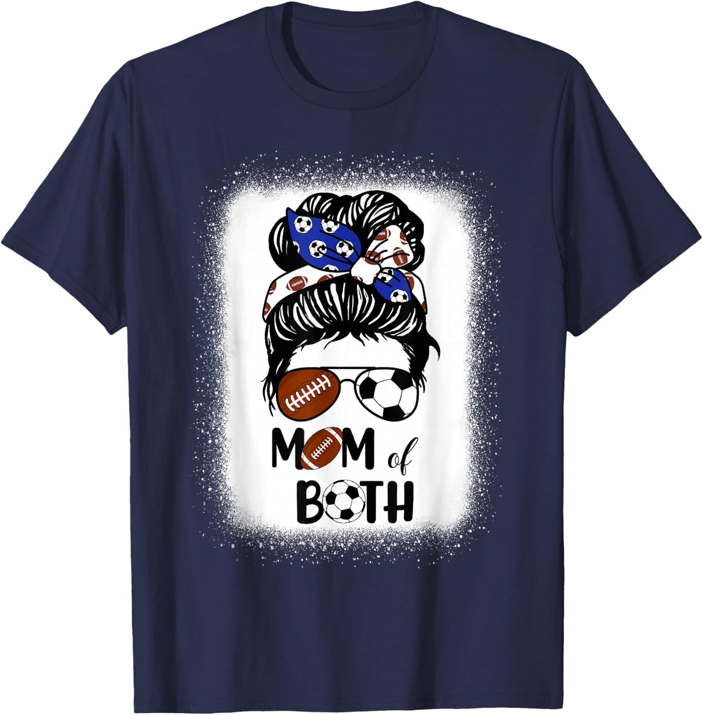 Messy Bun Soccer Mom Football Mom Of Both Mothers Day T-Shirt - T-Shirt | Navy