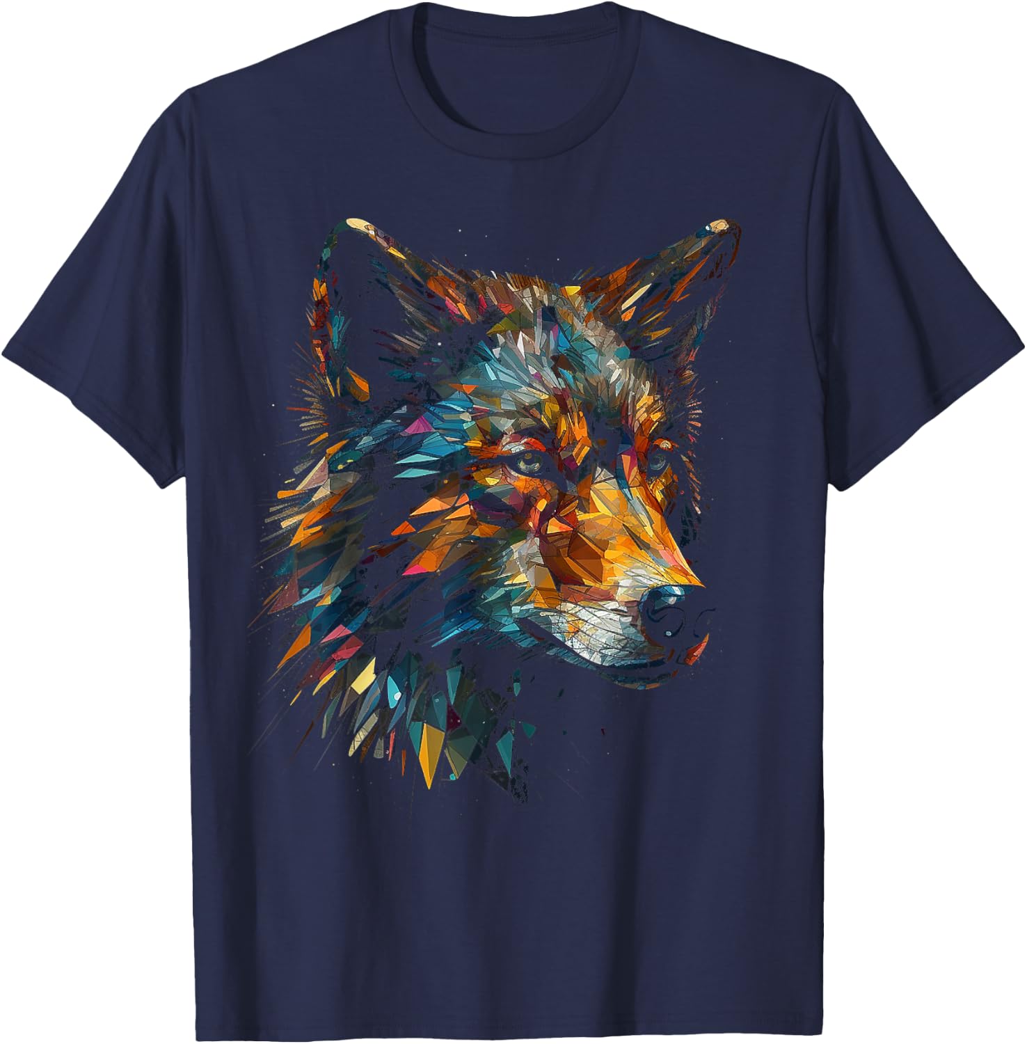 Wolf Polygon Artwork | Animal Motif Wolf T-Shirt - T-Shirt | Navy