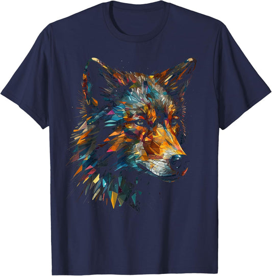Wolf Polygon Artwork | Animal Motif Wolf T-Shirt - T-Shirt | Navy