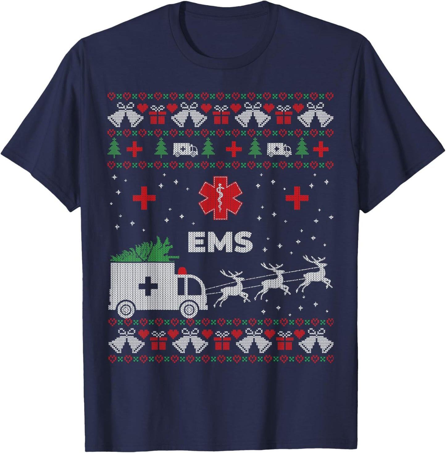 Funny EMS Paramedical Ugly Christmas Sweater T-Shirt - T-Shirt | Navy