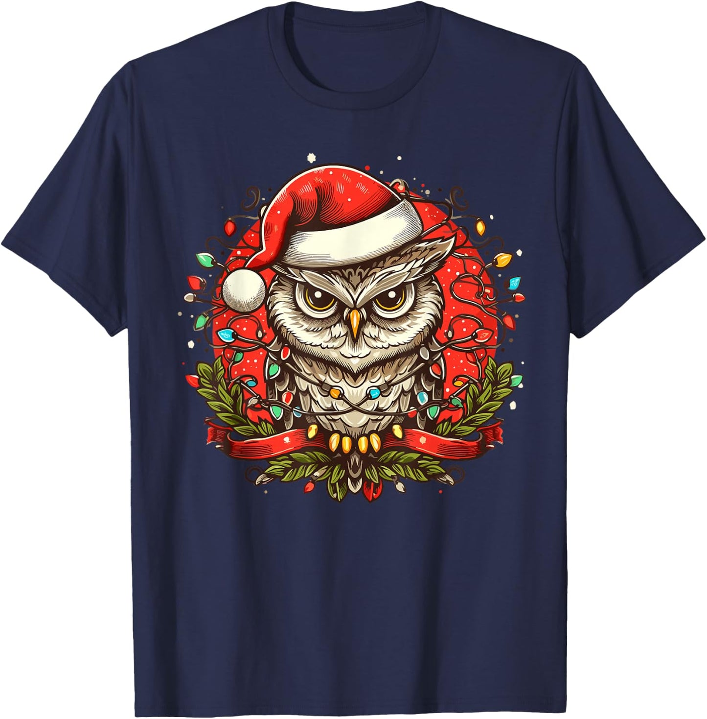Grumpy Owl Christmas Santa Hat Vintage Owl Women T-Shirt - T-Shirt | Navy