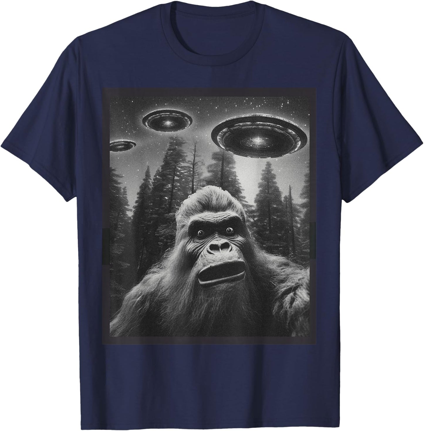 CAT Funny Women Bigfoot Sasquatch Alien UFO T-Shirt - T-Shirt | Navy