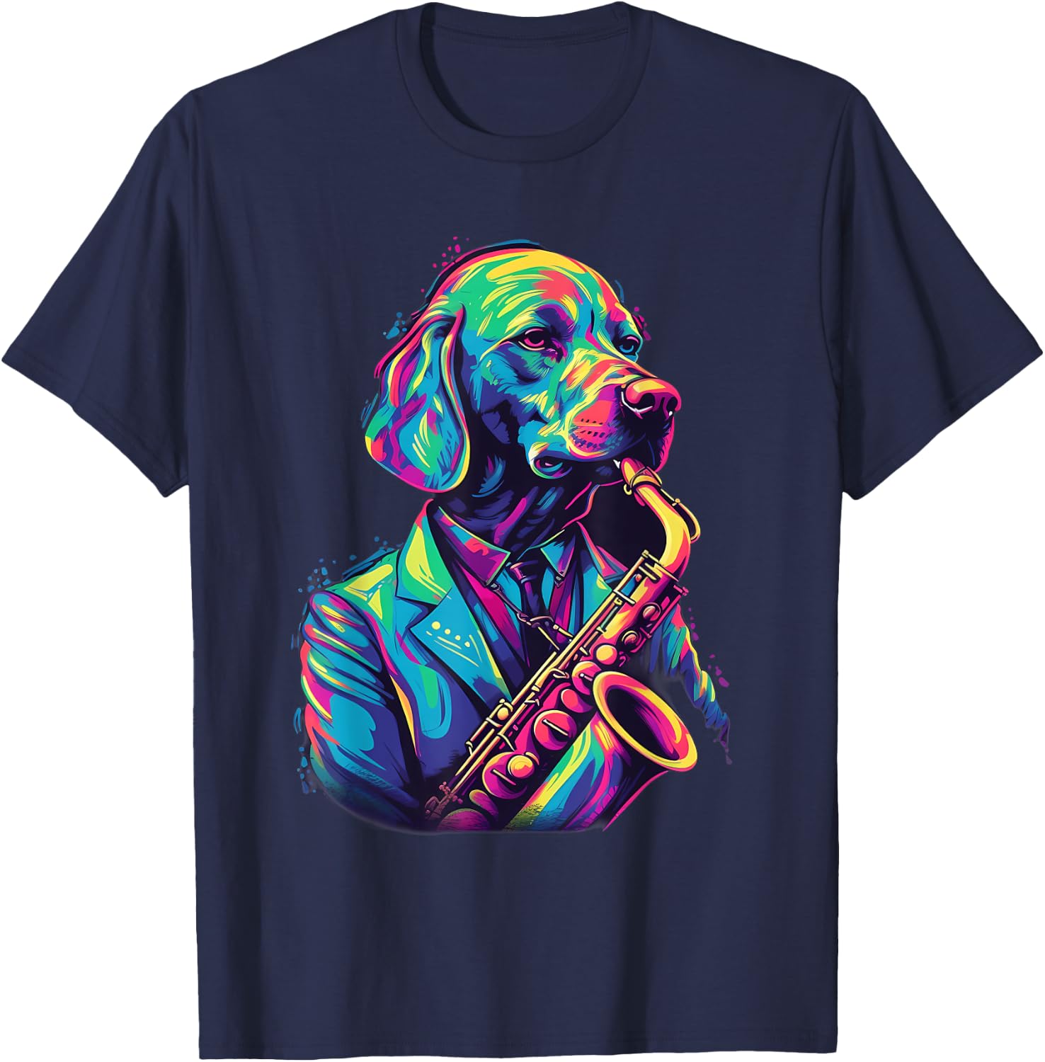 Jazz Musician Labrador Retriever Dog Saxophone T-Shirt - T-Shirt | Navy