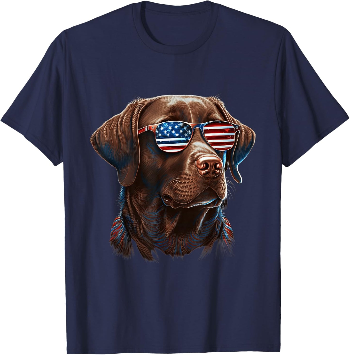 Chocolate Labrador With USA Sunglasses On T-Shirt - T-Shirt | Navy