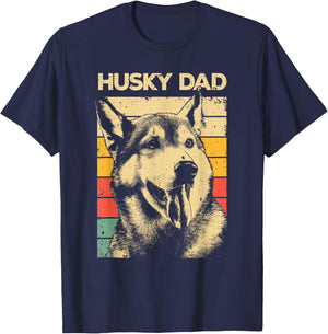 Best Husky Design For Dad Men Siberian Husky Pet Dog Lovers T-Shirt - T-Shirt | Navy