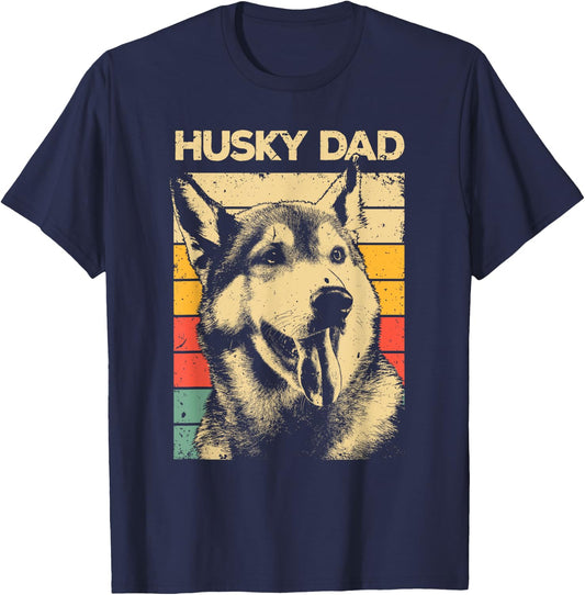 Best Husky Design For Dad Men Siberian Husky Pet Dog Lovers T-Shirt - T-Shirt | Navy