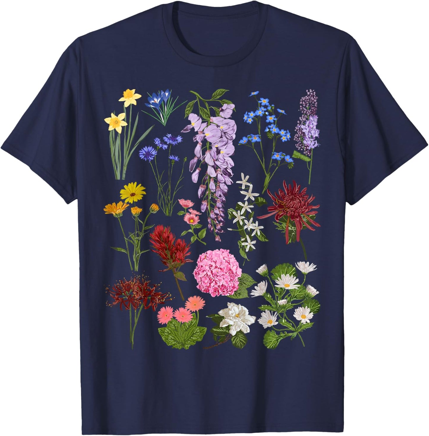 Vintage Flower Botanical Illustration Chart Plant T-Shirt - T-Shirt | Navy