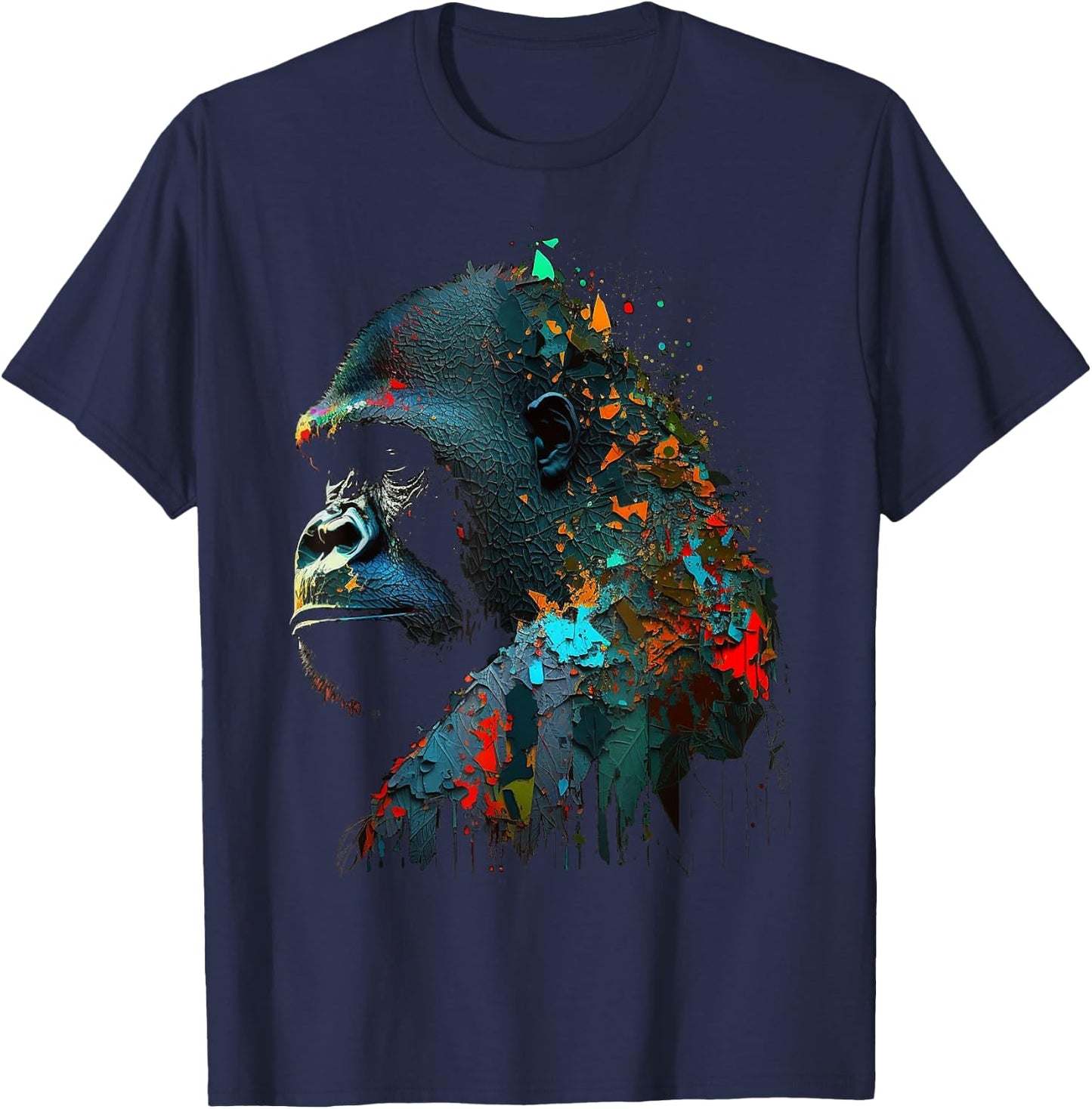 Gorilla Colourful Monkey Art Animal T-Shirt - T-Shirt | Navy