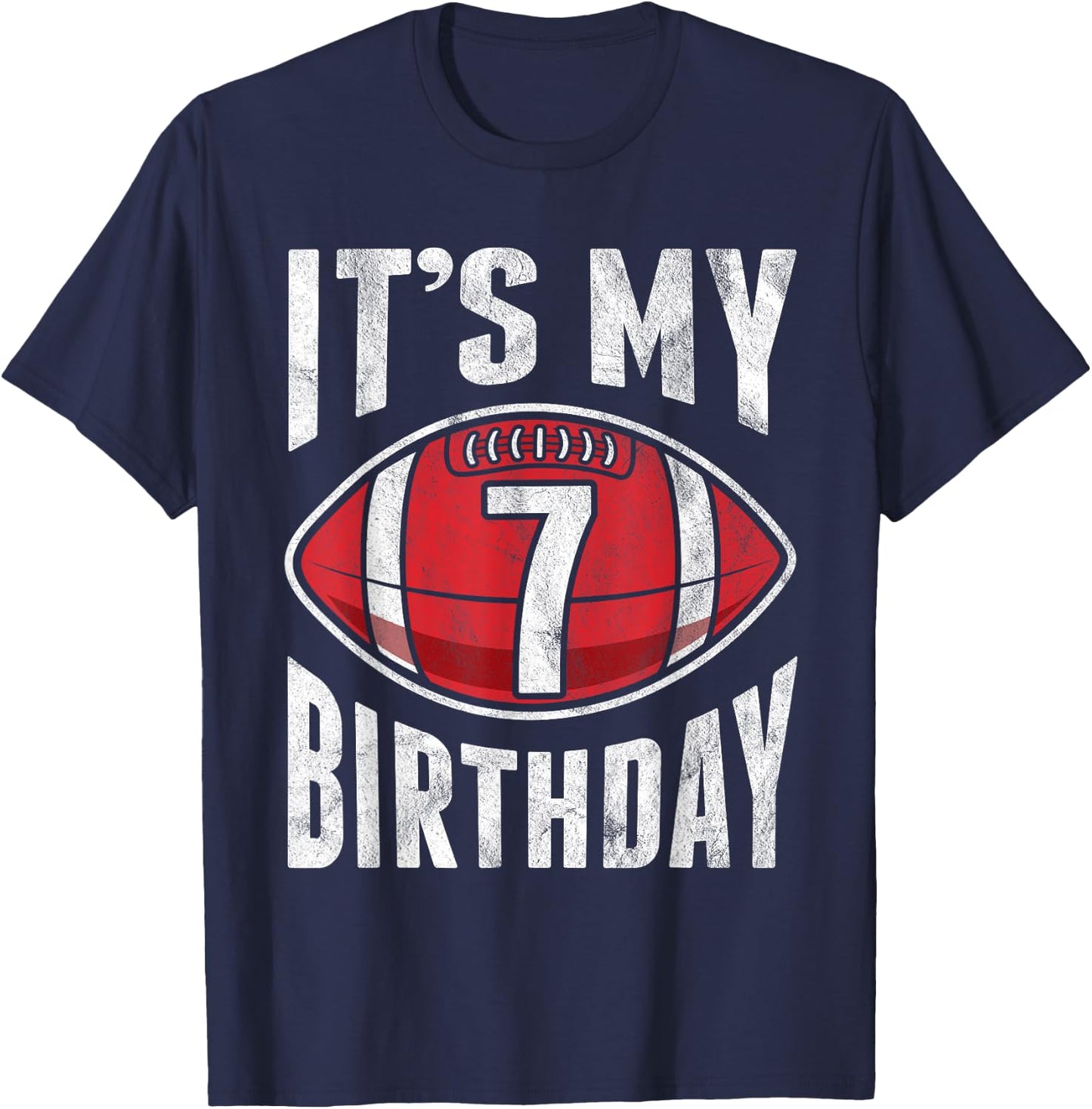 7 Years Old American Football 7th Birthday Boy Retro Style T-Shirt - T-Shirt | Navy
