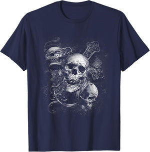Hear No See No Speak No Evil, Dark Skeleton T-Shirt - T-Shirt | Navy