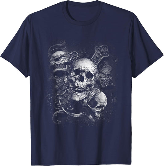 Hear No See No Speak No Evil, Dark Skeleton T-Shirt - T-Shirt | Navy