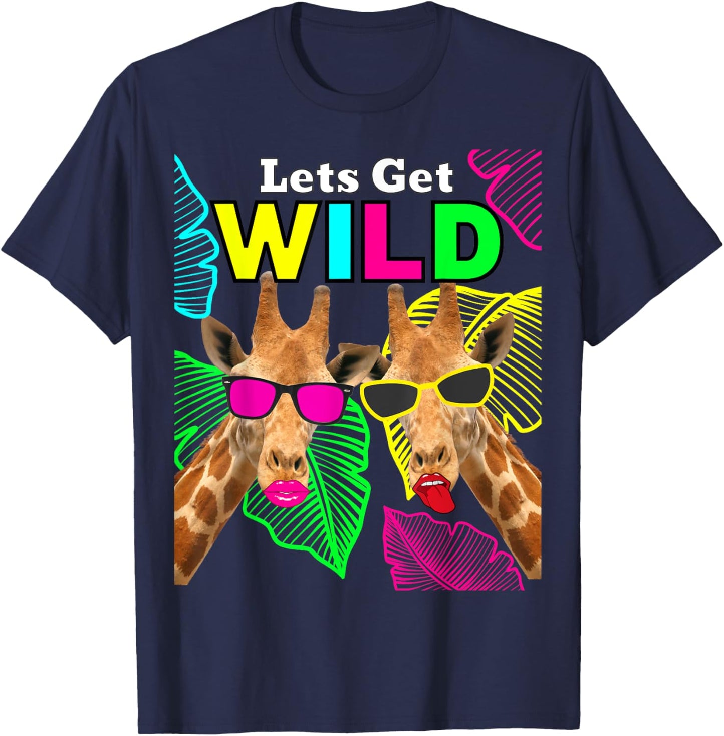 Let's Get Wild Zoo Animals Safari Party Giraffe with Glasses T-Shirt - T-Shirt | Navy