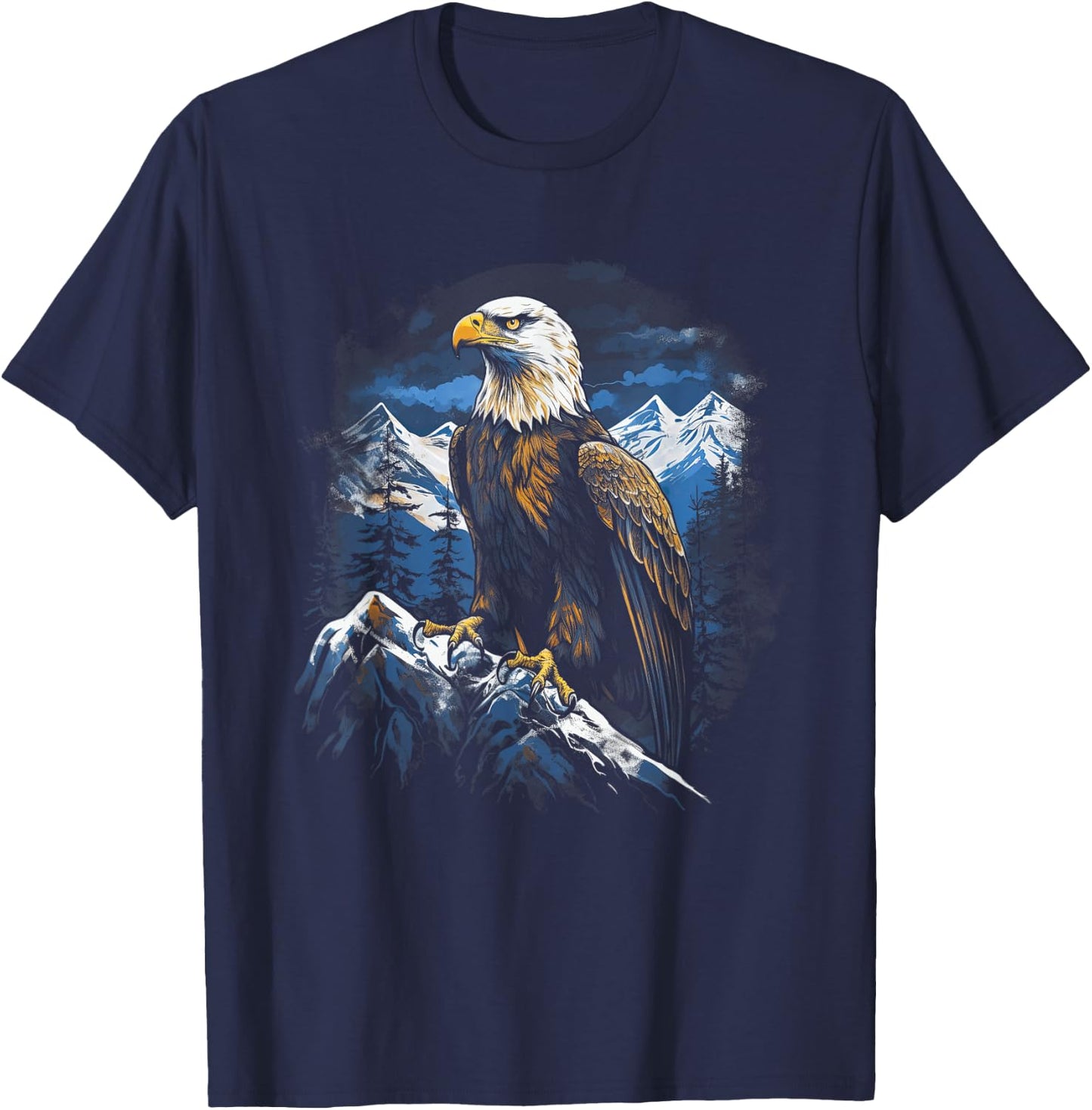 Eagle Landscapes Wilderness Mountains Bald Eagle Majestic Breathtaking Bird Nature Freedom USA T-Shirt - T-Shirt | Navy