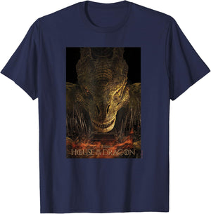 House of the Dragon Syrax Fire And Blood Poster T-Shirt - T-Shirt | Navy