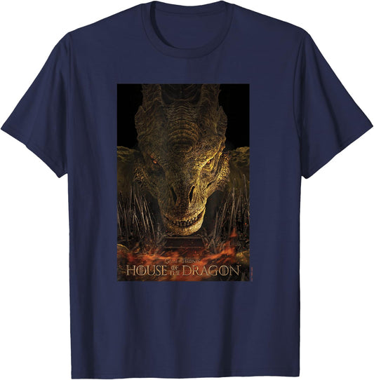 House of the Dragon Syrax Fire And Blood Poster T-Shirt - T-Shirt | Navy