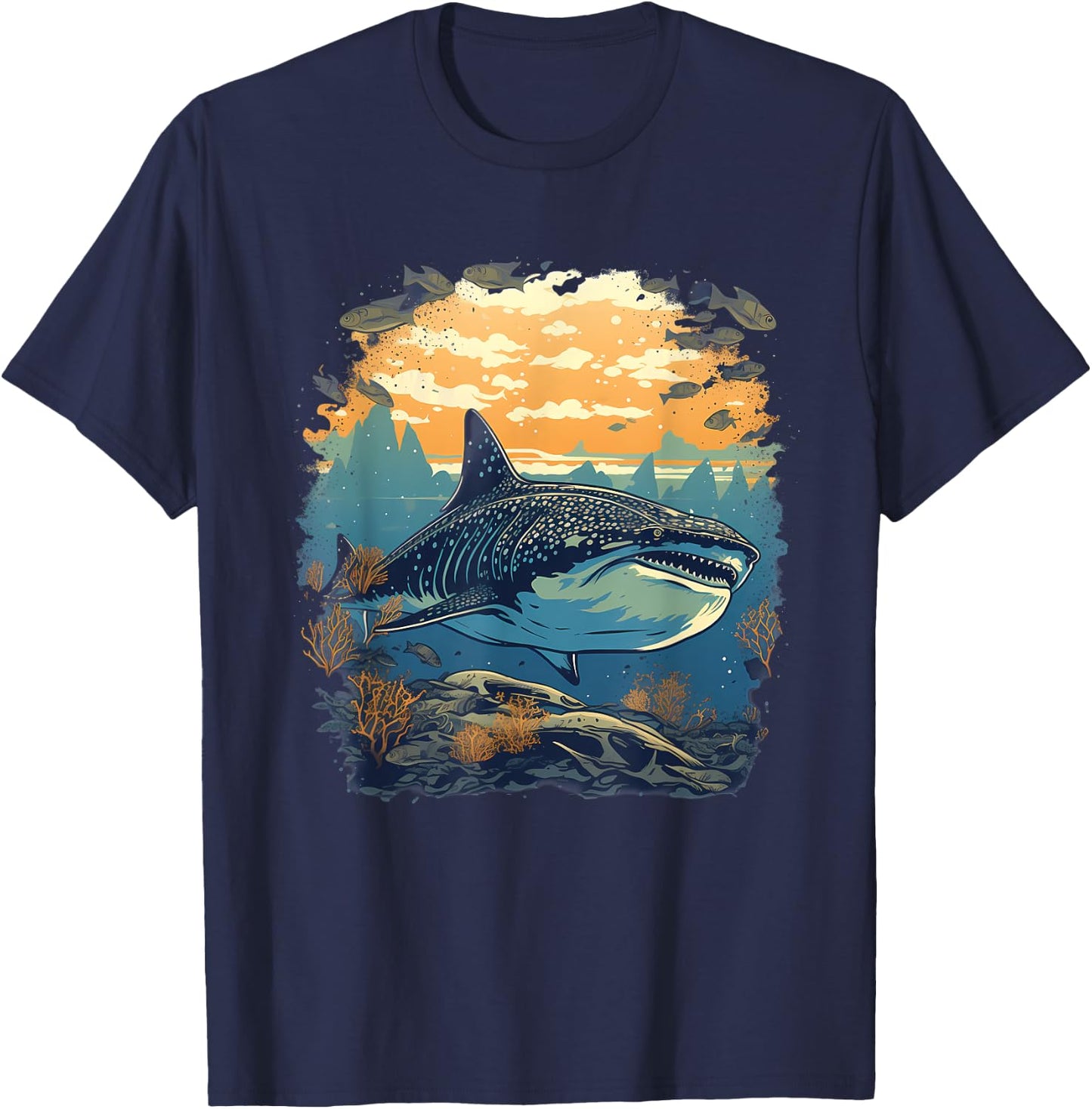 Retro Style Whale Shark T-Shirt - T-Shirt | Navy