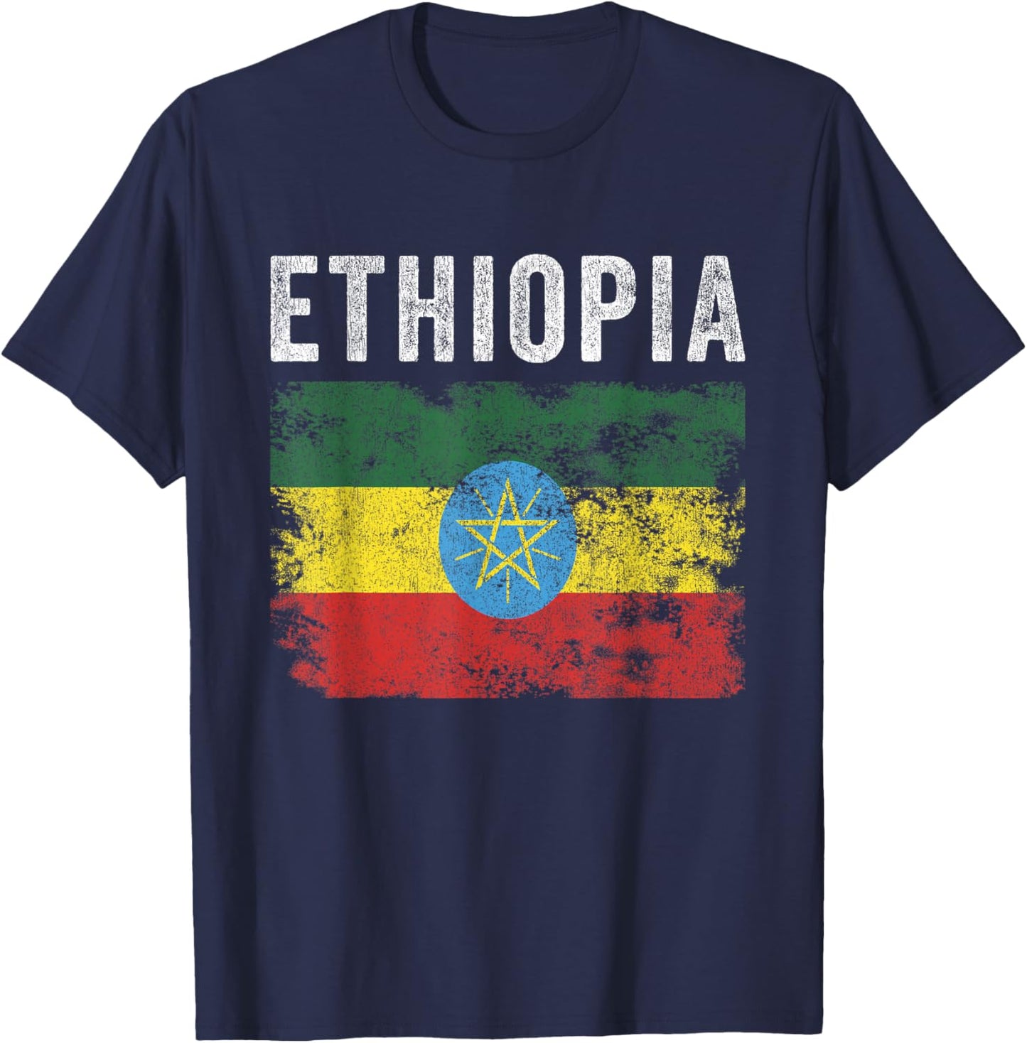 Ethiopia Flag Distressed - Men Women Kids - Ethiopian Flag T-Shirt - T-Shirt | Navy