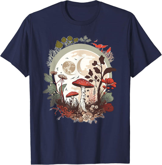 Aesthetic Goblincore and Dark Cottagecore Mushroom T-Shirt - T-Shirt | Navy