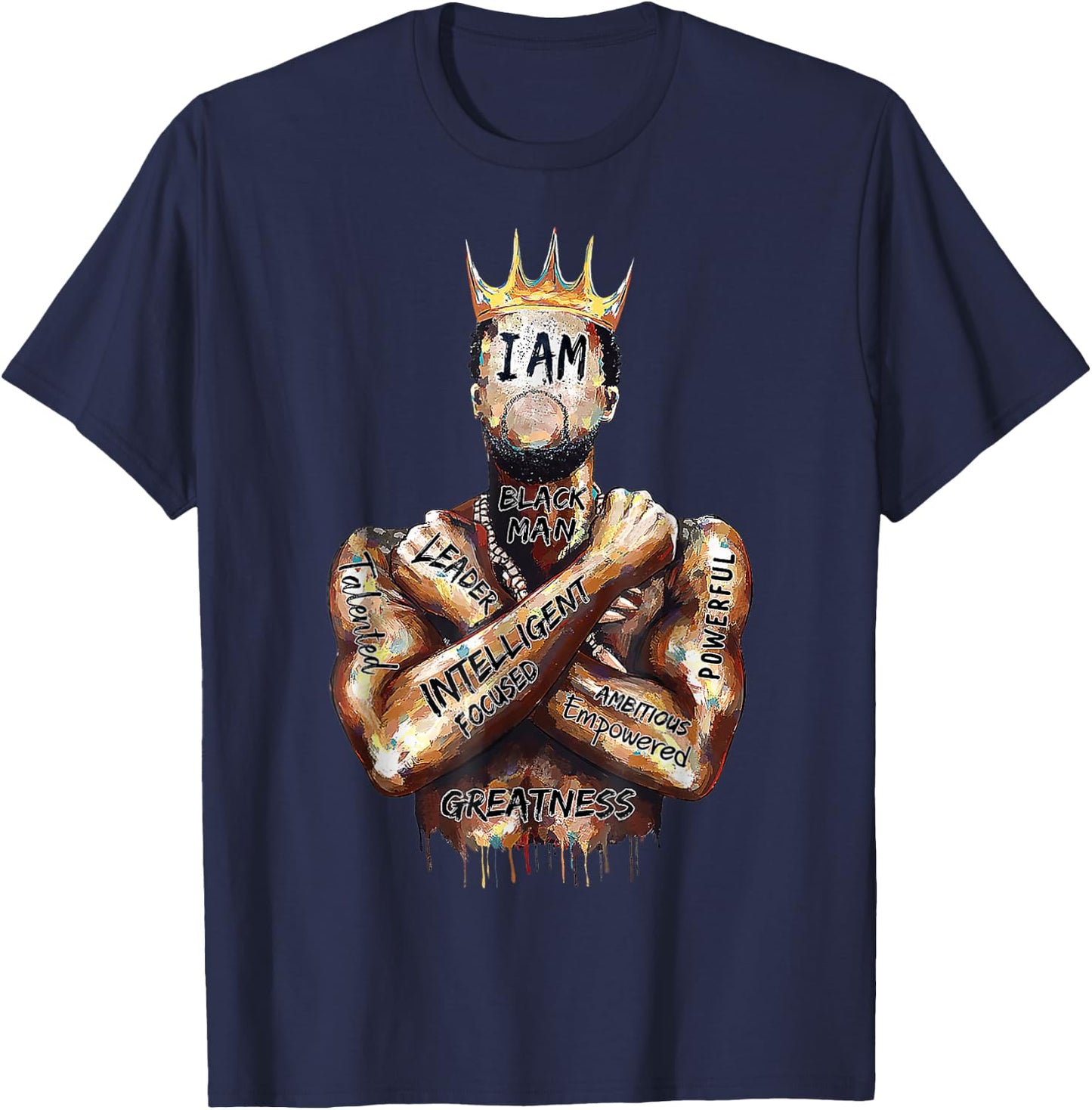 I Am Black Man King Powerful Dad Afro Melanin Black History T-Shirt - T-Shirt | Navy