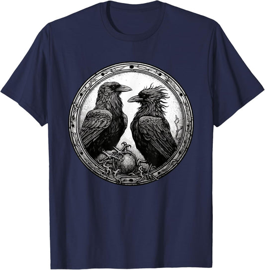 Raven Illustration White Black Ravens Goth Crow T-Shirt - T-Shirt | Navy