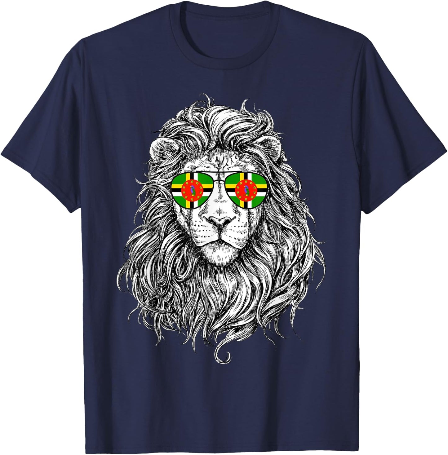 Dominica Flag Lion Sunglasses Dominica Gifts Love Dominica T-Shirt - T-Shirt | Navy