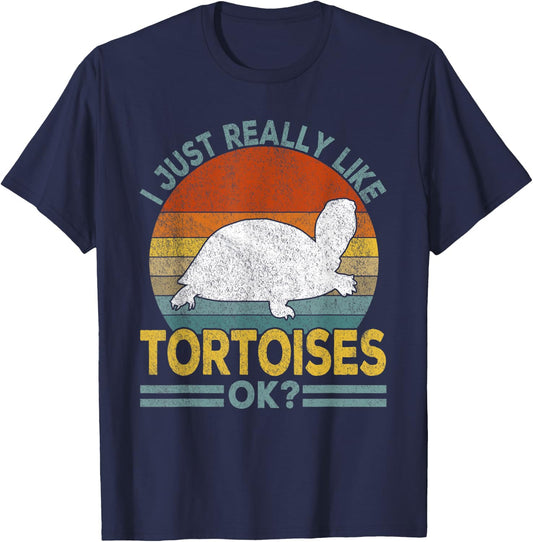 I Just Really Like Tortoises Turtle Funny Tortoise Retro T-Shirt - T-Shirt | Navy