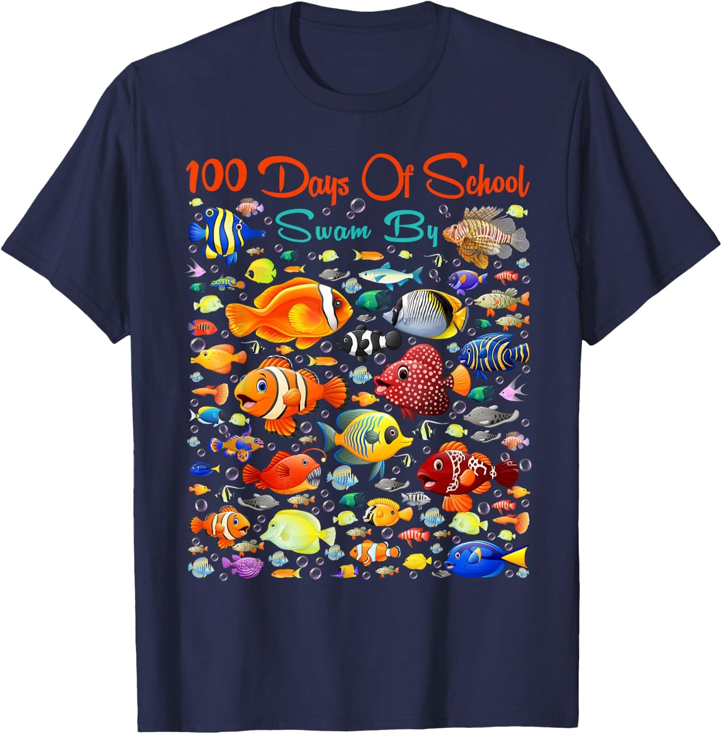 100 Days Of School Swam By Ocean Fishes 100 Days Smarter Kid T-Shirt - T-Shirt | Navy