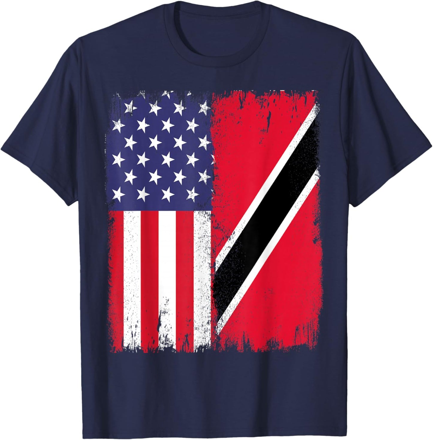 Trinidad And Tobago Trini Roots Half USA Trinidad Flag T-Shirt - T-Shirt | Navy