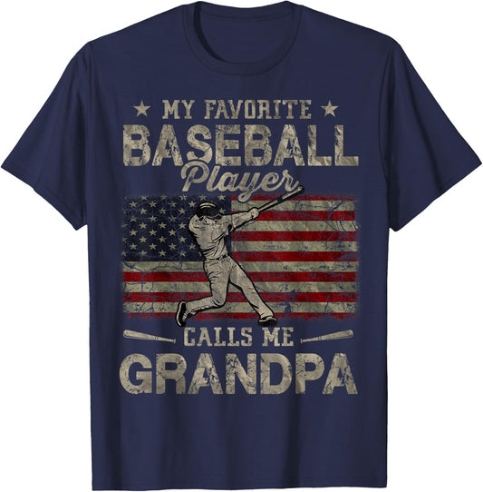 My Favorite Baseball Player Calls Me Grandpa Father's Day T-Shirt - T-Shirt | Navy