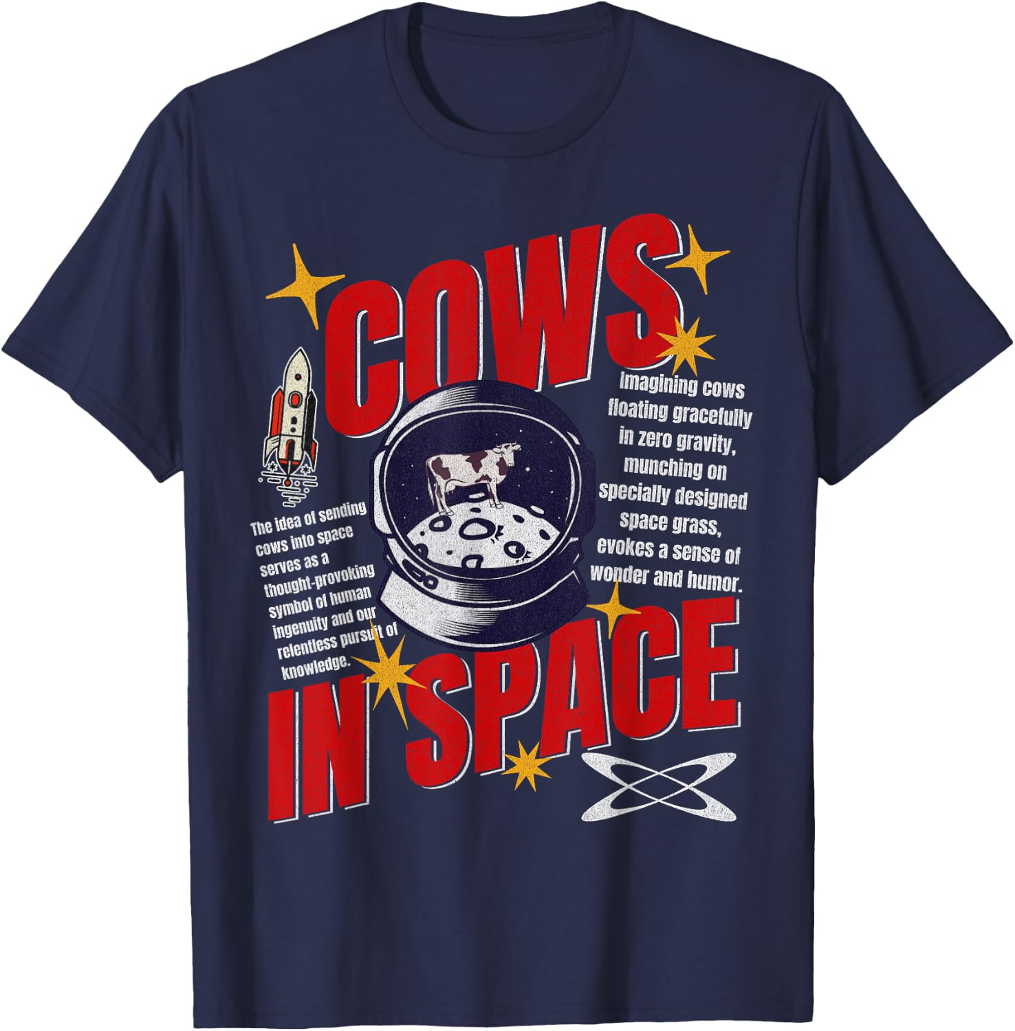 Cows In Space Exploration Funny Cow Lover Astronomy T-Shirt - T-Shirt | Navy