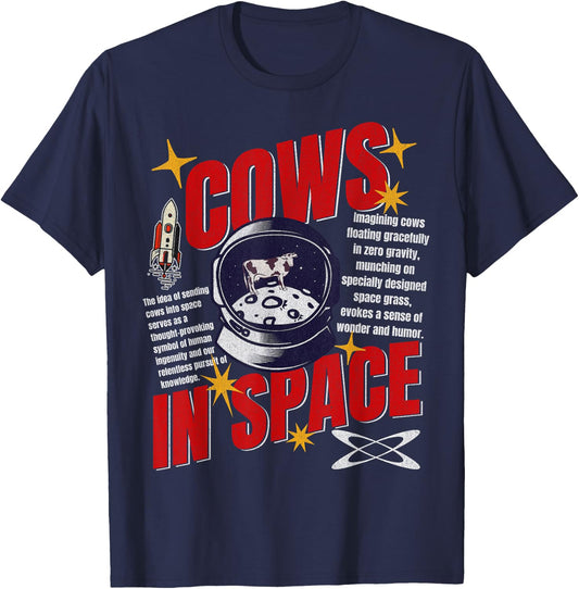 Cows In Space Exploration Funny Cow Lover Astronomy T-Shirt - T-Shirt | Navy
