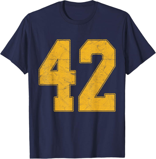 Number 42 Numbered Uniform Sports Team Jersey 42nd Birthday T-Shirt - T-Shirt | Navy
