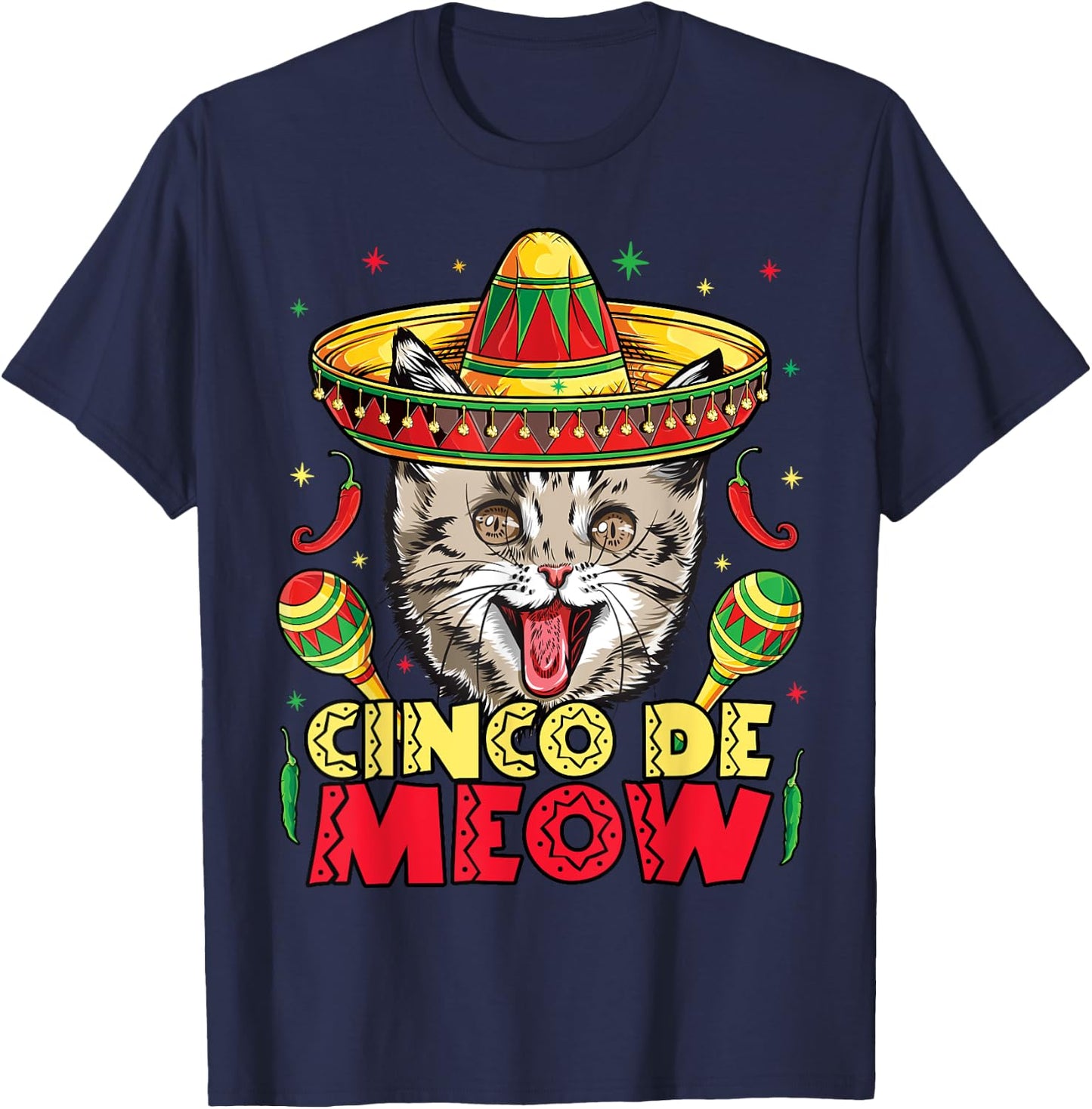 Cinco de Meow Mayo Cat Sombrero Kids Girls Boys Kitty Kitten T-Shirt - T-Shirt | Navy