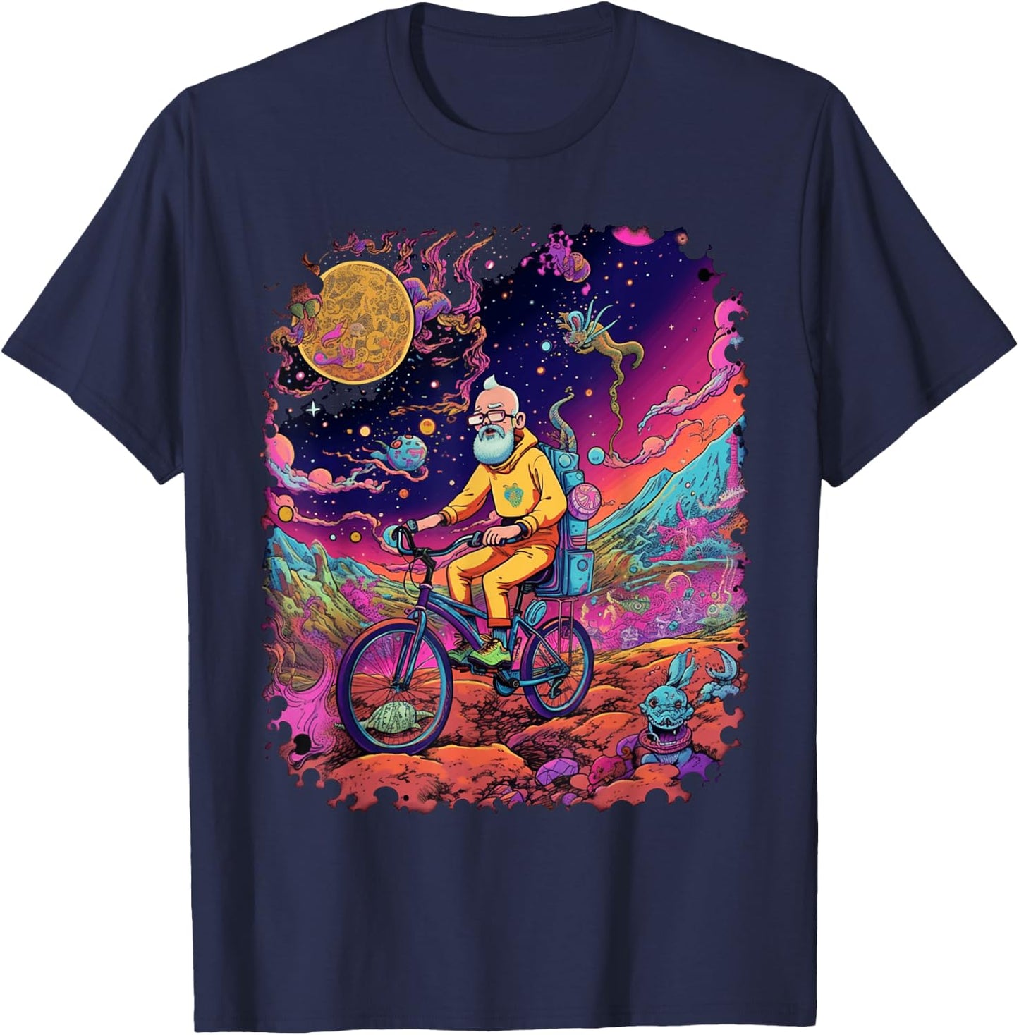 Bicycle Day Hofmann Trip | Psychedelic Comic Style Hippie T-Shirt - T-Shirt | Navy