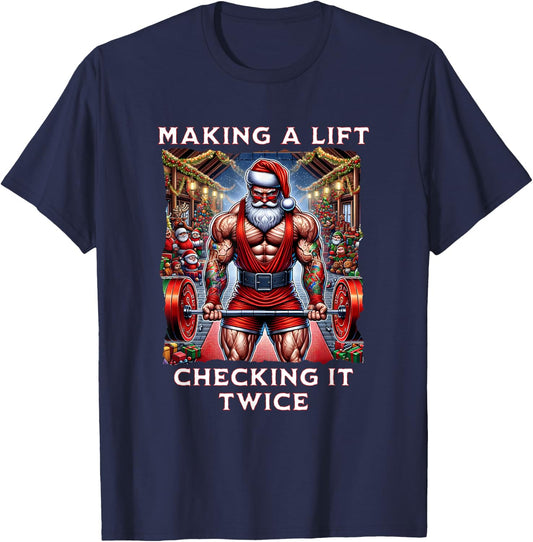 Making a lift, checking it twice. Swole Santa Christmas T-Shirt - T-Shirt | Navy