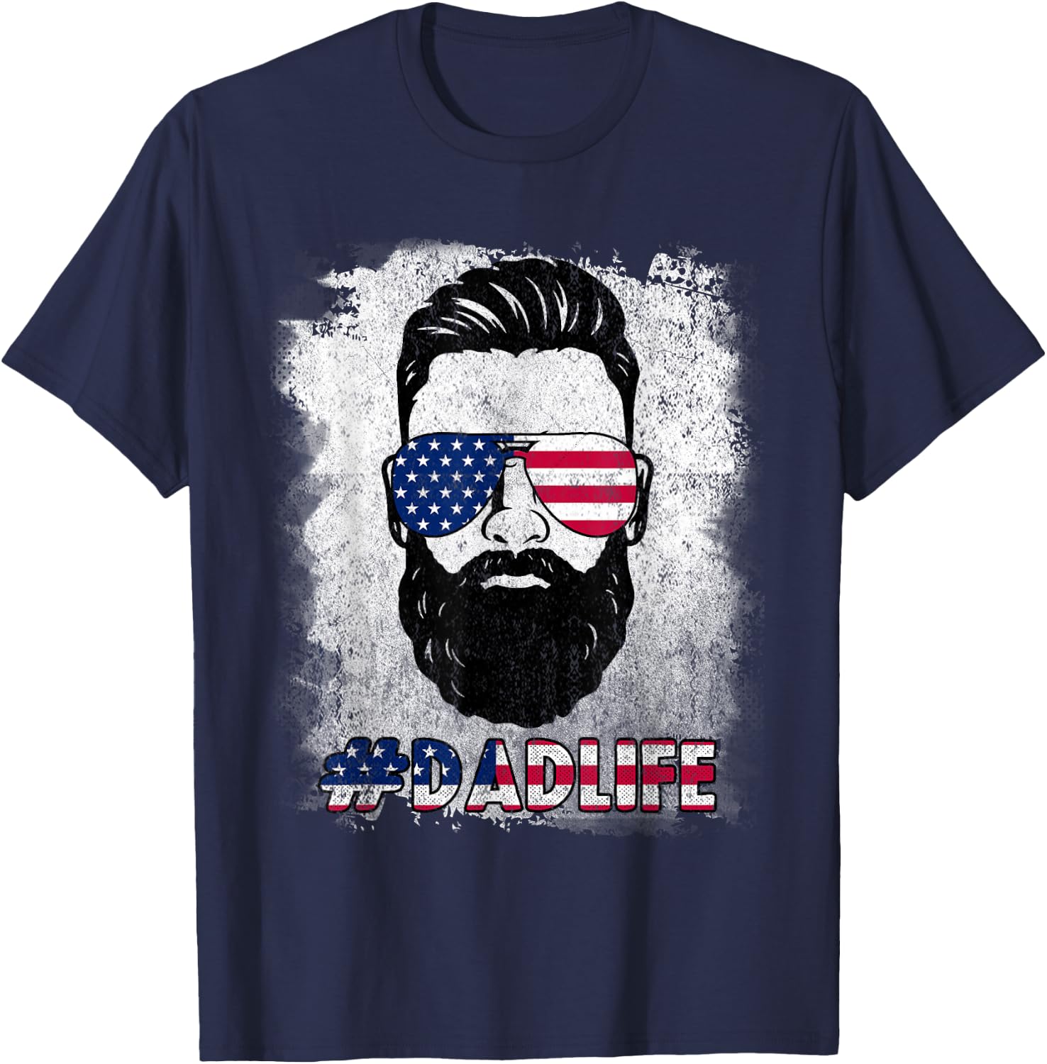 Dad Life Beard Sunglasses USA Flag Father's Day 4th Of July T-Shirt - T-Shirt | Navy