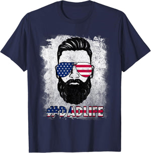 Dad Life Beard Sunglasses USA Flag Father's Day 4th Of July T-Shirt - T-Shirt | Navy