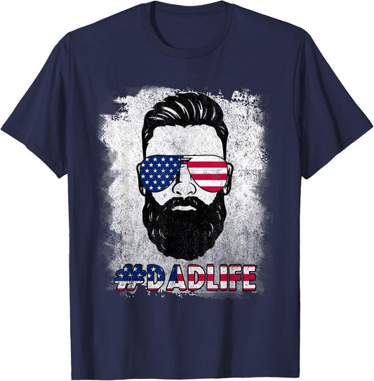 Dad Life Beard Sunglasses USA Flag Father's Day 4th Of July T-Shirt - T-Shirt | Navy