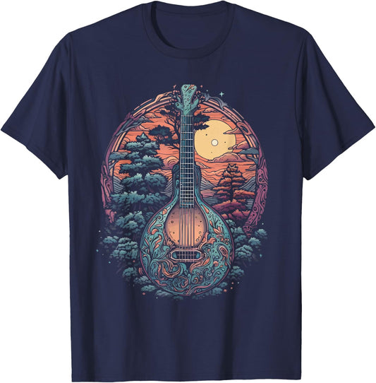 Retro Mandolin Guitar Nature Bluegrass Music Band Mando Art T-Shirt - T-Shirt | Navy