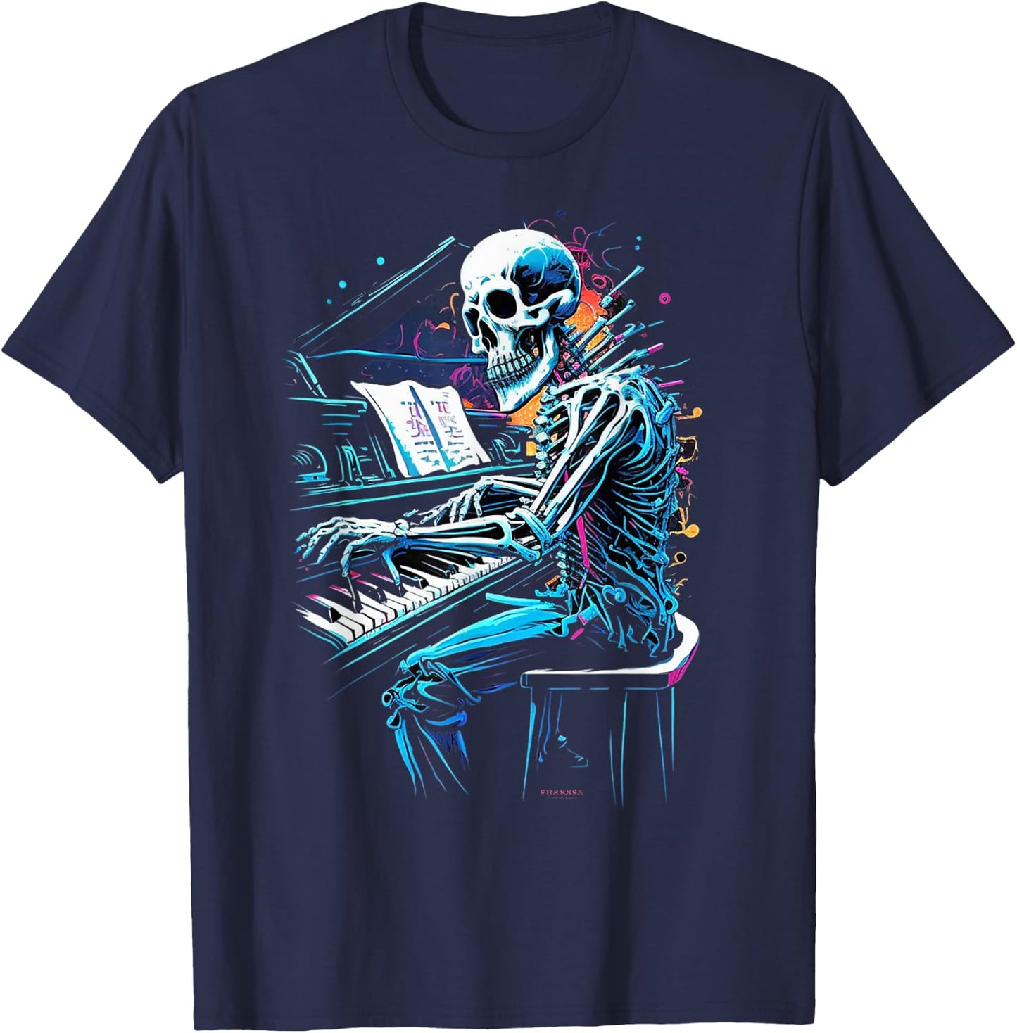 Skeleton Playing Piano Halloween Costume Pianist Musician T-Shirt - T-Shirt | Navy