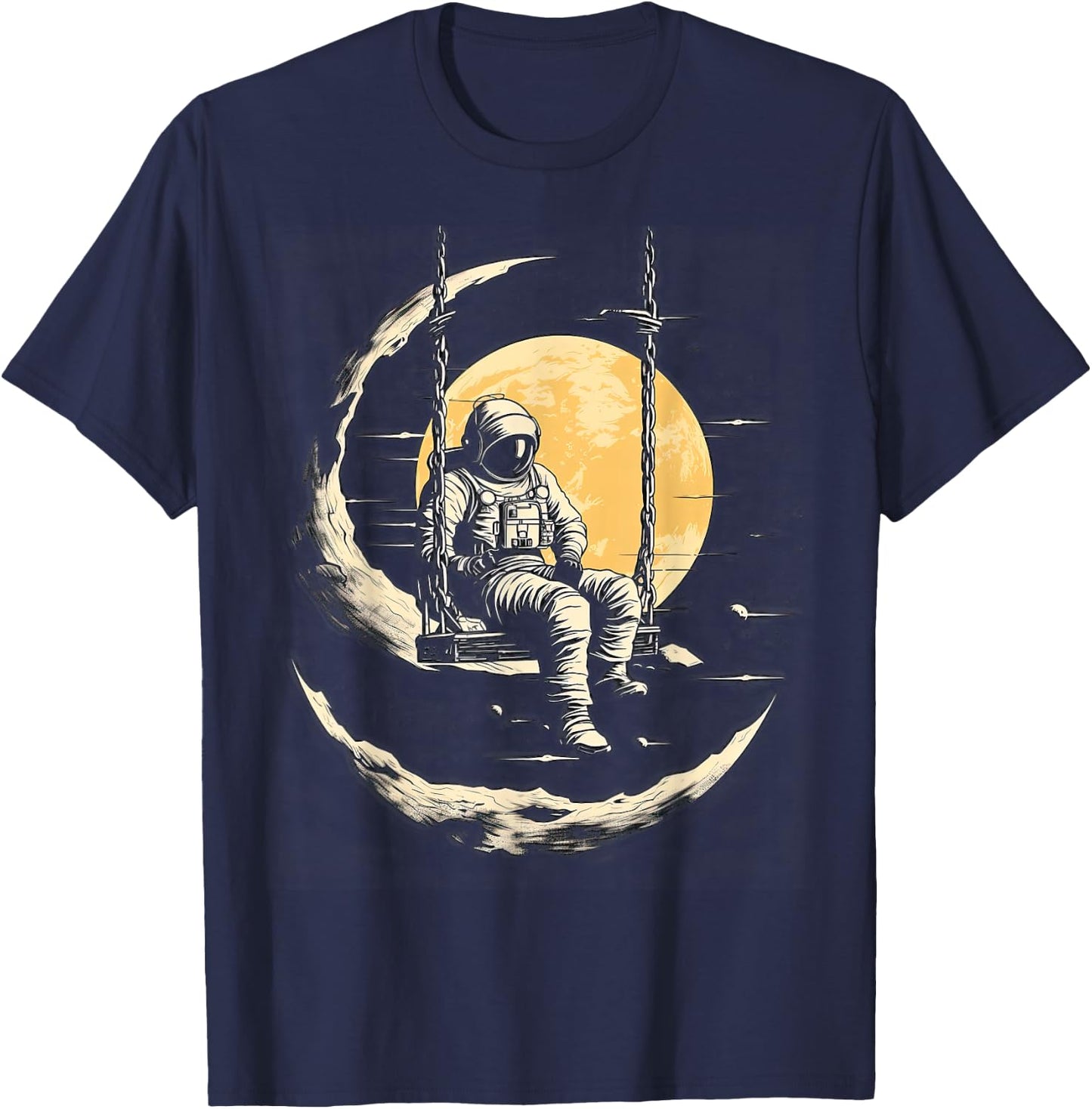 Astronaut Sitting on Swing in Space Stars and Moon T-Shirt - T-Shirt | Navy