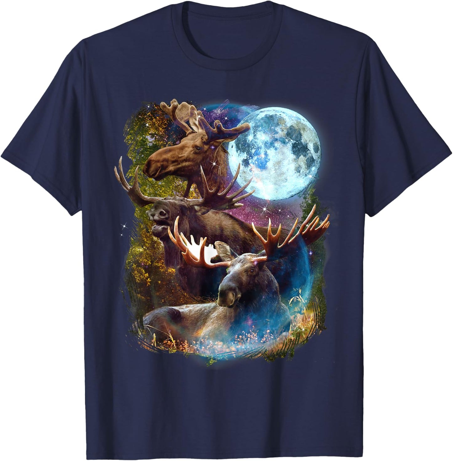 3 Moon Moose Funny Deer Elk Animal Lovers Graphic Novelty T-Shirt - T-Shirt | Navy