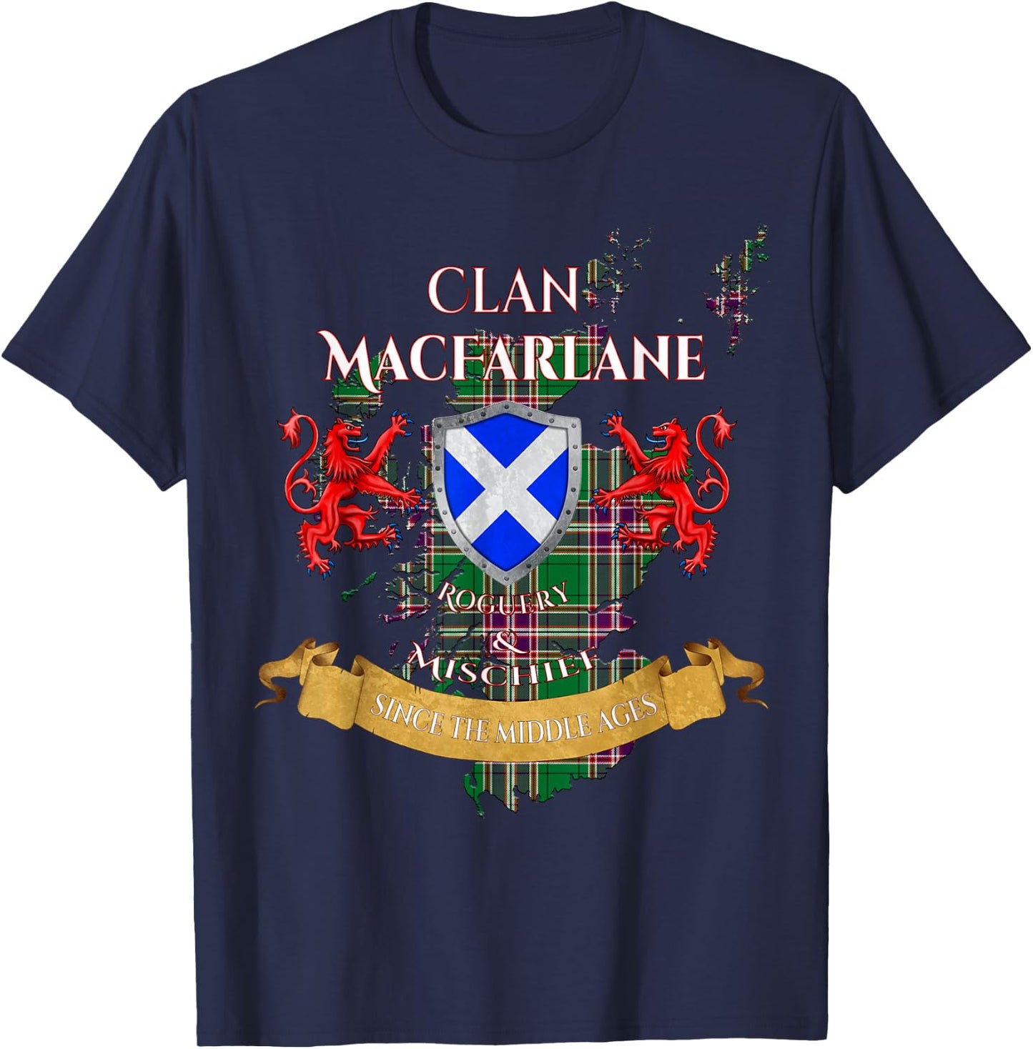MacFarlane Hunting Scottish Family Clan Middle Ages Mischief T-Shirt - T-Shirt | Navy