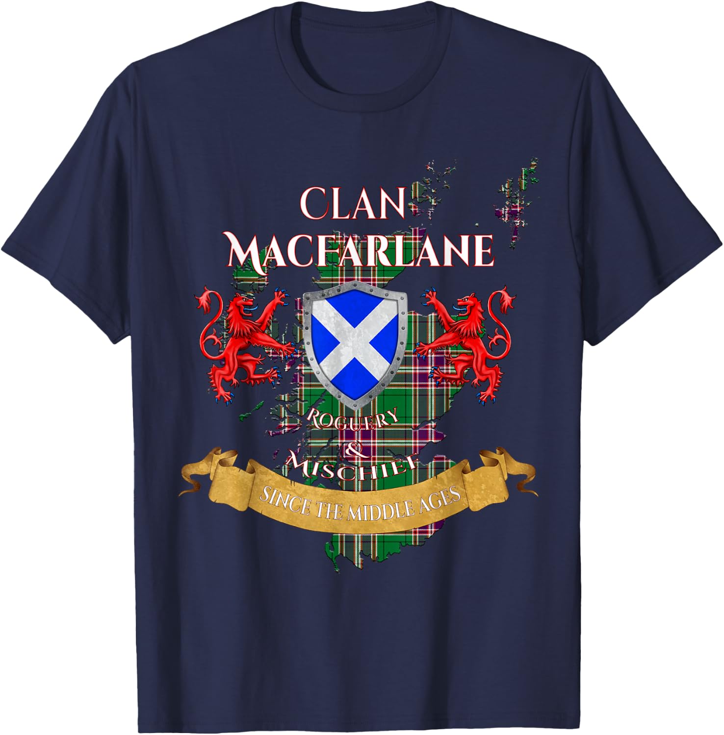 MacFarlane Hunting Scottish Family Clan Middle Ages Mischief T-Shirt - T-Shirt | Navy