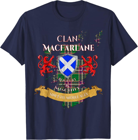 MacFarlane Hunting Scottish Family Clan Middle Ages Mischief T-Shirt - T-Shirt | Navy