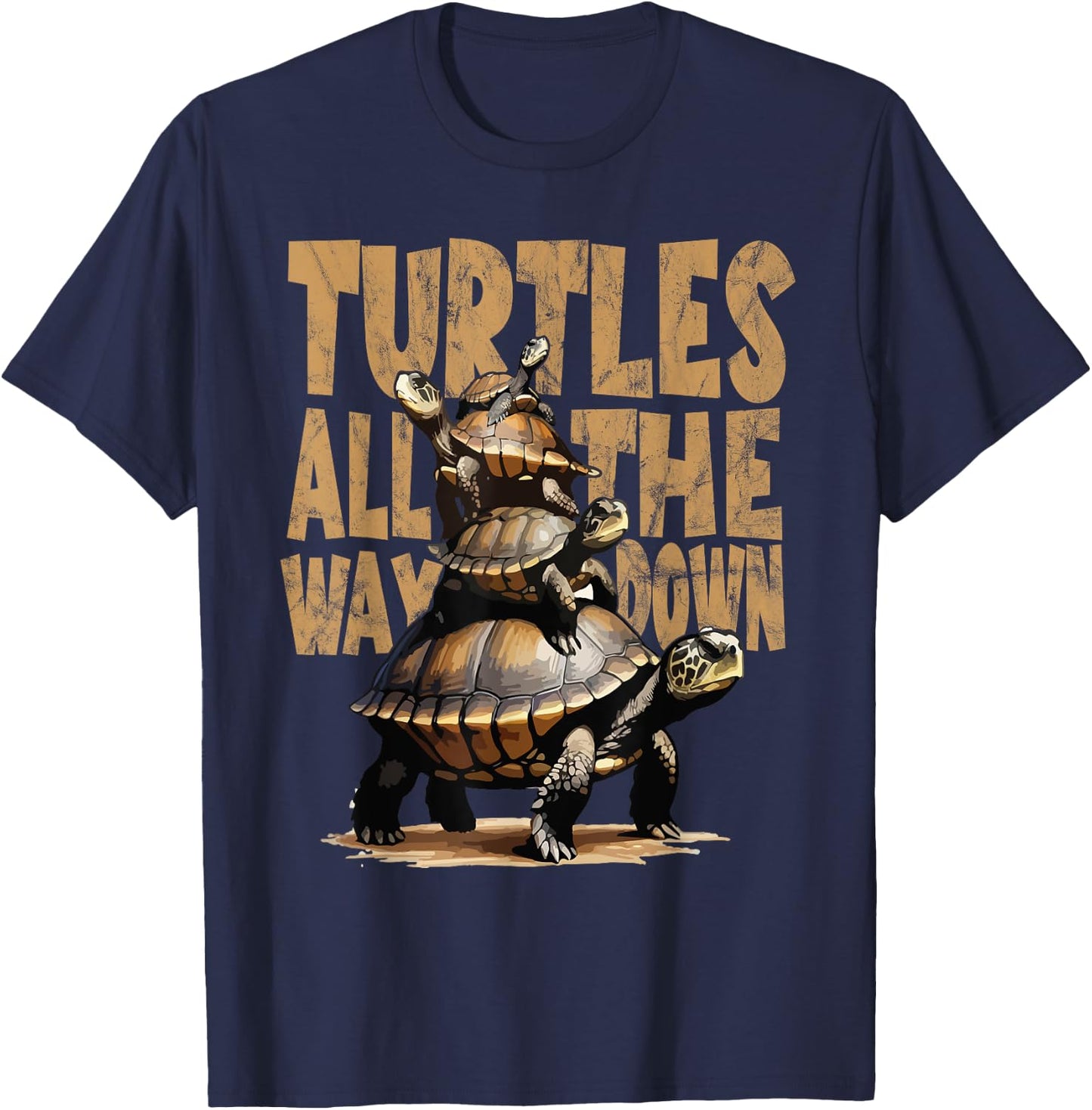 Retro Style Turtles all the way Down T-Shirt - T-Shirt | Navy